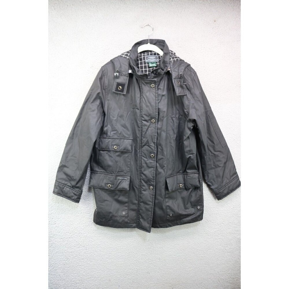 Lauren Ralph Lauren 1967 Hooded Rain Coat-Size Large-Snaps & Zips-Removable Hood